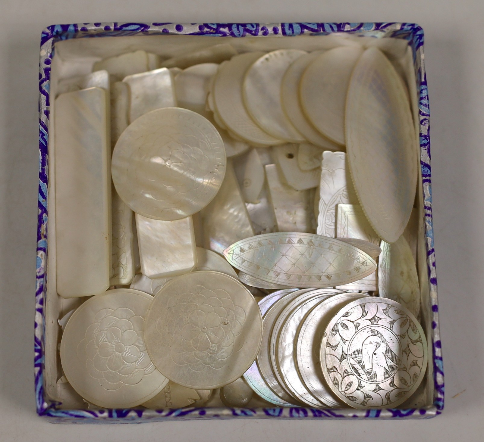 A collection of Chinese mother of pearl gambling counters (approx. 70)